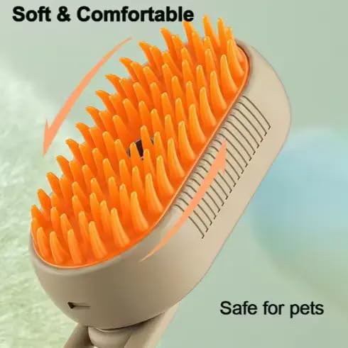 3-in-1 Cat Grooming Brush – Water Spray & Self-Cleaning Shedding Brush for Cats & Dogs – Pet Hair Removal & Massage Comb for Long & Short Hair (beige).