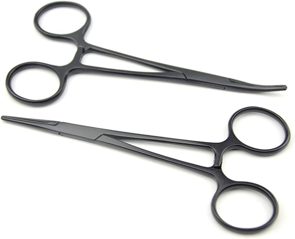 LILYS PET Pet Colourful Stainless Steel Hemostat Hemostatic Forcep,Pet Ear Hair Pull Forcep,Bend head and Straight head kit (Black, 12cm)