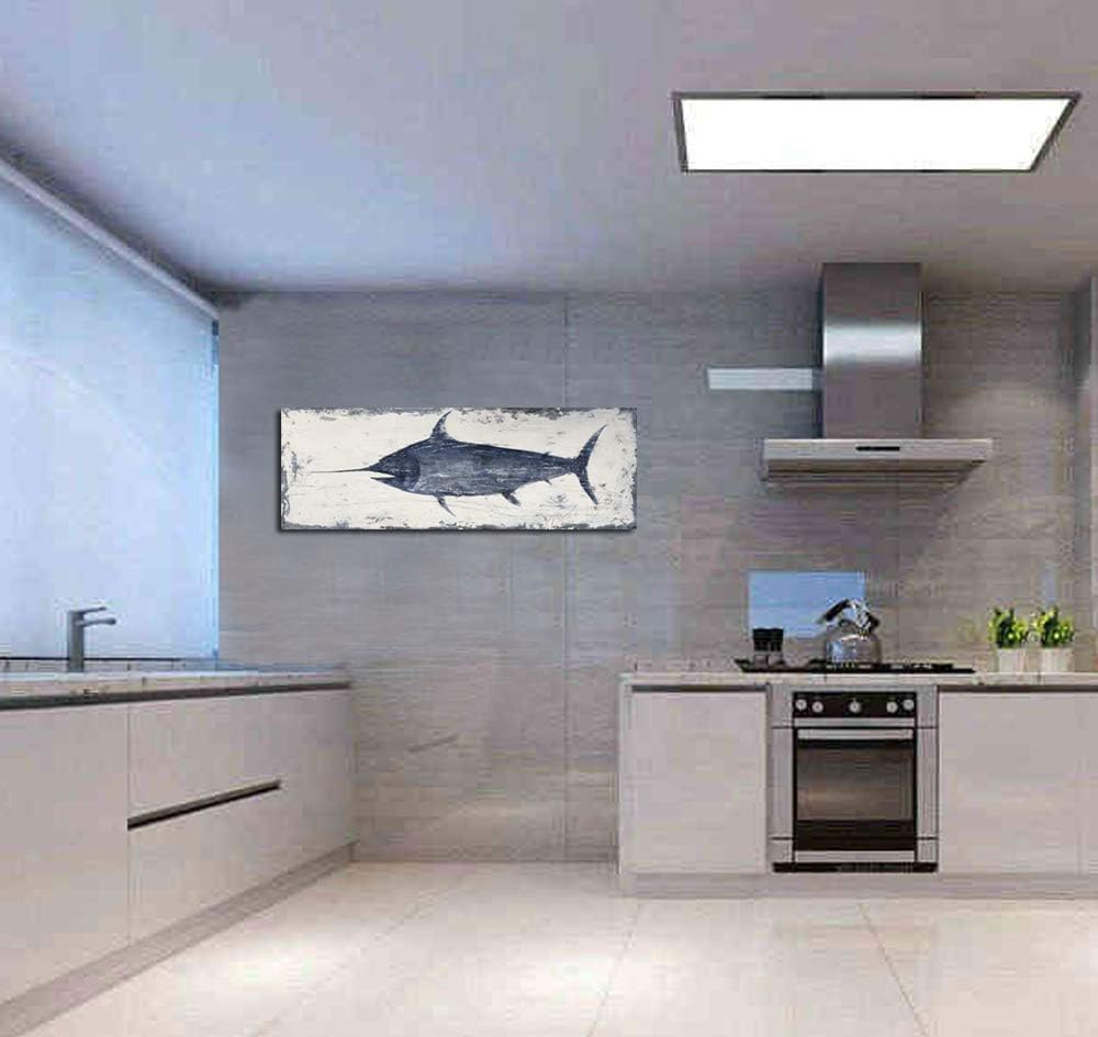 Yihui Arts Fish Canvas Art Wall Decor Blue Marlin Bursts Pictures for Living Room Contemporary Paintings Artwork House Decor