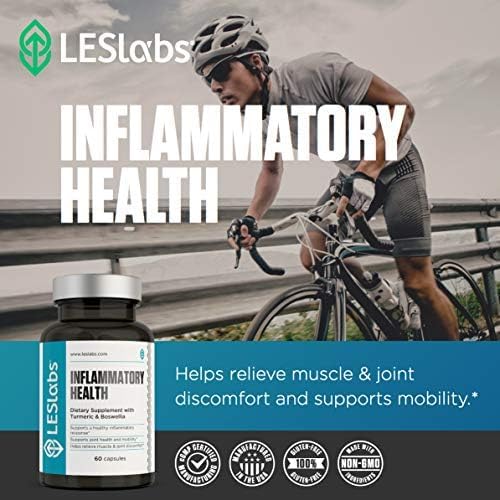LES Labs Inflammatory Health – Joint Support, Muscle Function & Relaxation, Mobility– Turmeric, Boswellia, Quercetin, Ginger & CoQ10 – Non-GMO Supplement – 60 Capsules