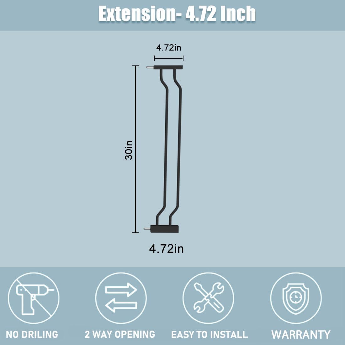 Extra Wide Baby Gate with 4.72in Extensions, Walk-Through, Auto Close, Pressure Mount Child Safety Gate (Black, Extension-4.72"/12cm)