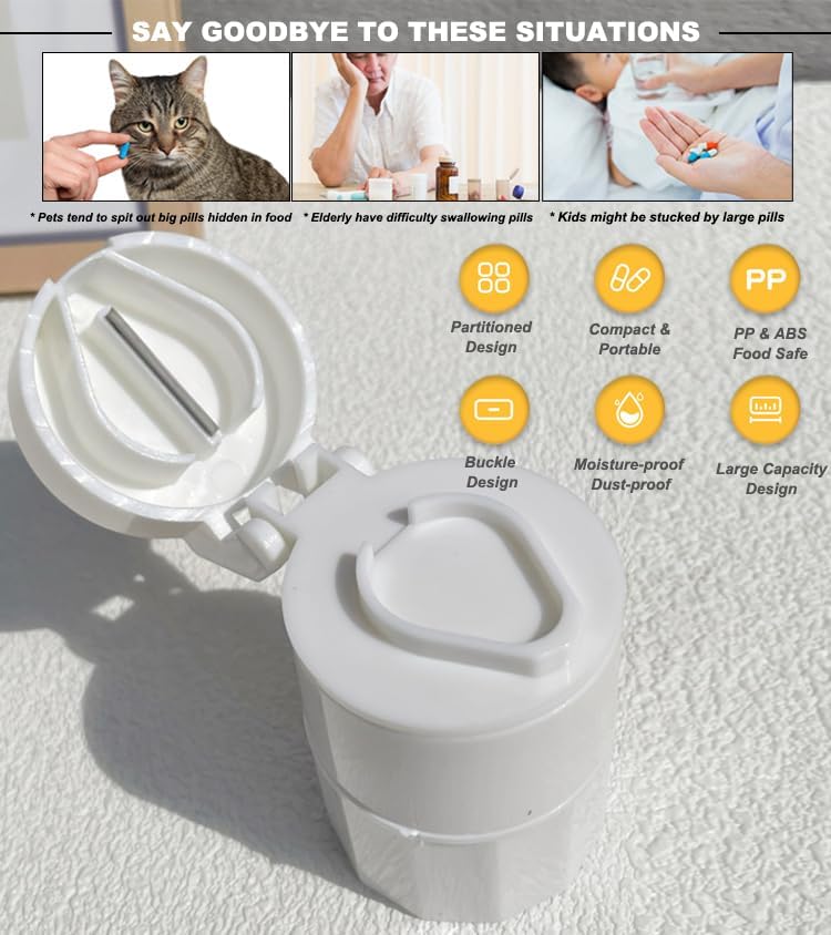 Cat Pill Shooter 5-in-1 Kit, Pet Pill Cutter and Crusher for Cats and Dogs, Dog Tablet Soft Tip Syringe and Medical Feeding Liquid Dispenser Tool with Plastic Measuring Cup 100ml