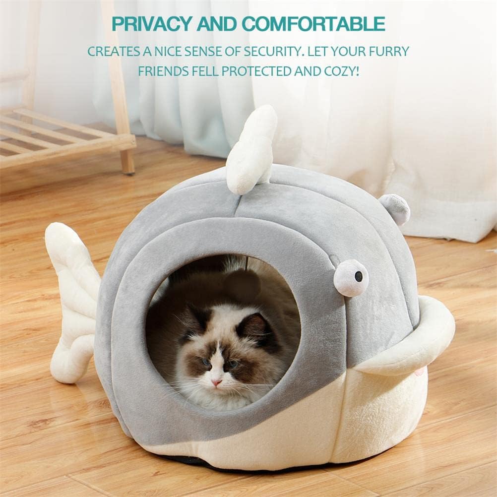Lcybem Cat Beds for Indoor Cats - Cat Bed Cave with Removable Washable Cushioned Pillow, Calming Cozy Soft Cat Cave, Cute Friendly Dolphin Cat Houses for Indoor Cats No Deformation Pet Bed, L