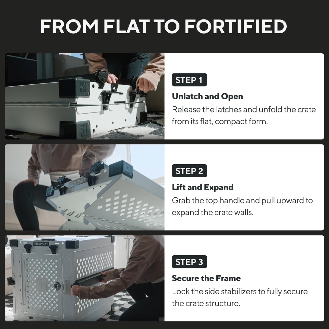 Impact Collapsible Dog Crate - Foldable Hard Crate for Extra Large Dogs - Heavy Duty Travel Kennel with Powder-Coated Aluminum - Quick Setup for Indoor & Outdoor (White, 40"+ (40.5" L x 27.5βW x 34" H