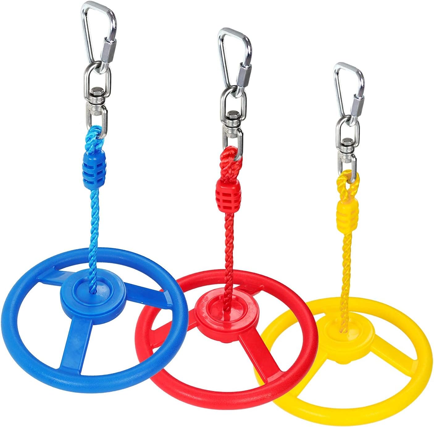 Rainbow Craft 3-Pack Ninja Monkey Wheels,Obstacle Course & Swing Set Attachments for Kids ,Outdoor Backyard Playground Accessory,Red, Blue & Yellow