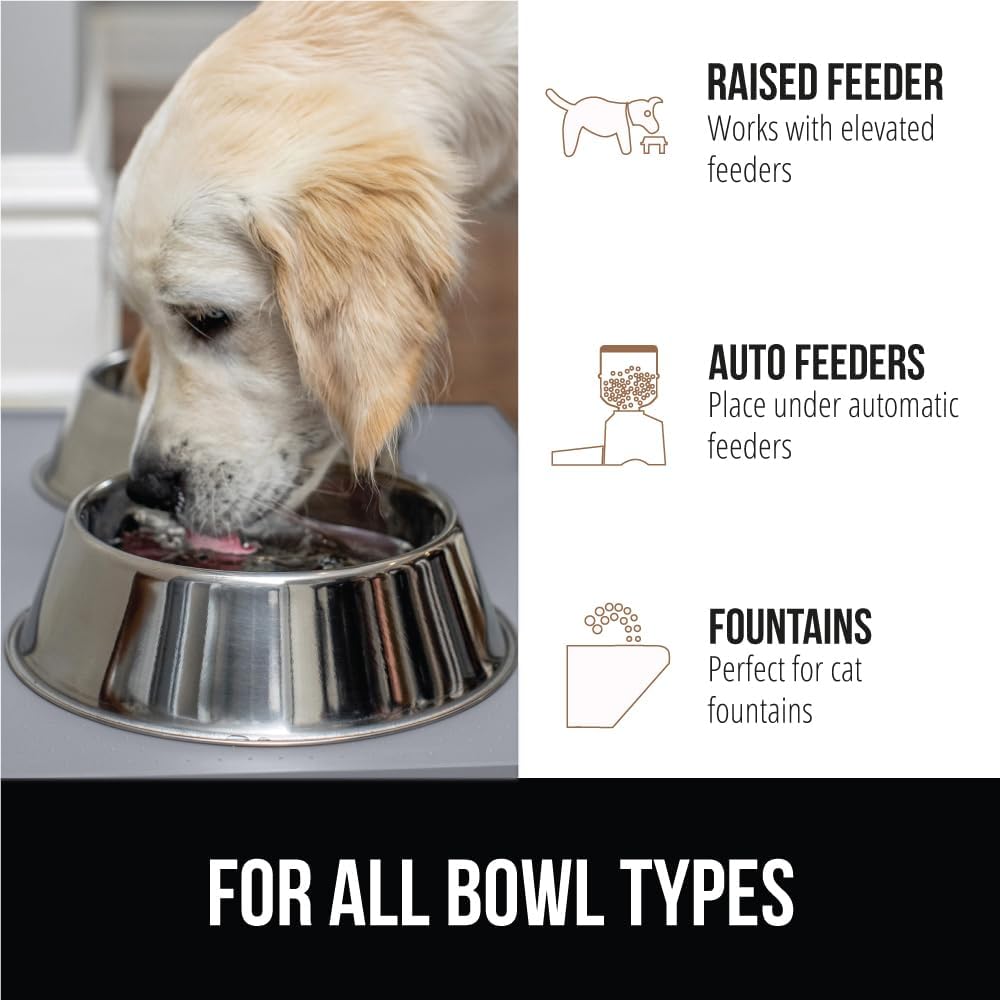 GORILLA GRIP 100% Waterproof Raised Edge BPA Free Silicone Pet Feeding Mat, Dog Cat Food Mats Contain Spills Protects Floors, Placemats for Cats, Dogs Water Bowl, Pets Accessories 32x24 Light Gray