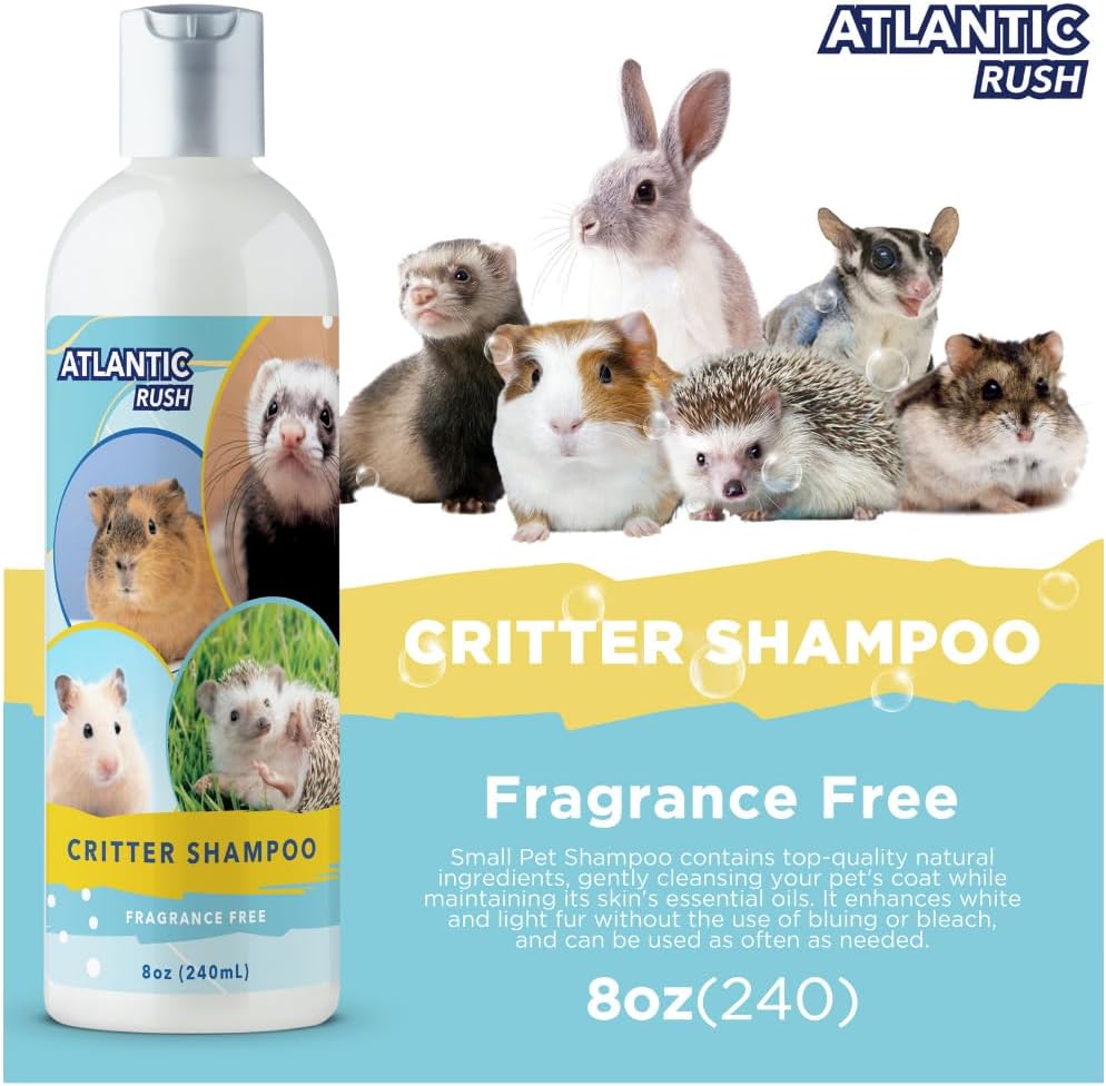 Small Critter Shampoo Bundle - 8oz Fragrance Free & 8oz No Rinse Shampoo for Ferrets, Guinea Pigs, Hedgehogs, Sugar Gliders, Rabbits & Hamsters - Small Animal Complete Bathing Set