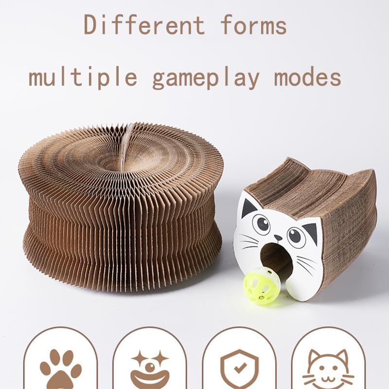 Kitty Curls Cat Toy Kurlz, Interactive Scratch Pad, Foldable Accordion,Cat Recyclable Scratcher with Ball (Black)