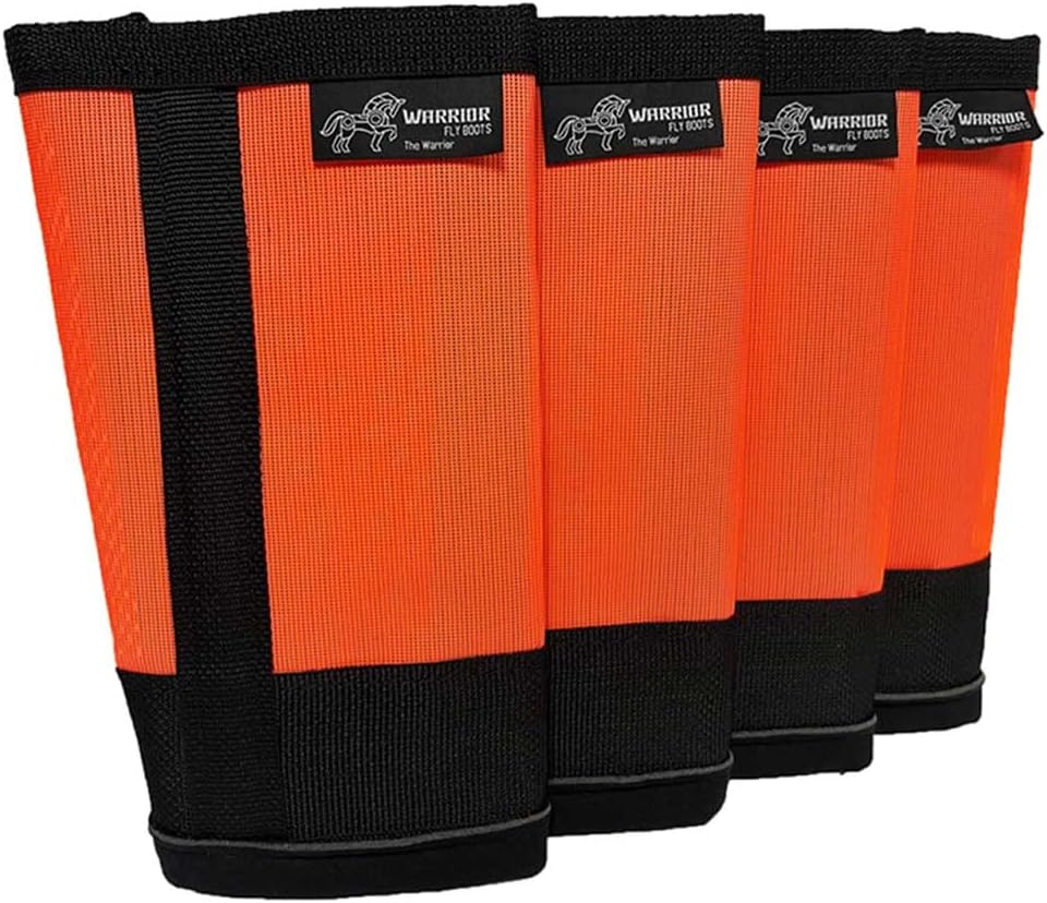 Warrior Fly Boots for Horses - Breathable Mesh Horse Boots for Fly Protection & Leg Comfort - Set of 4 (The Warrior, Neon Orange)
