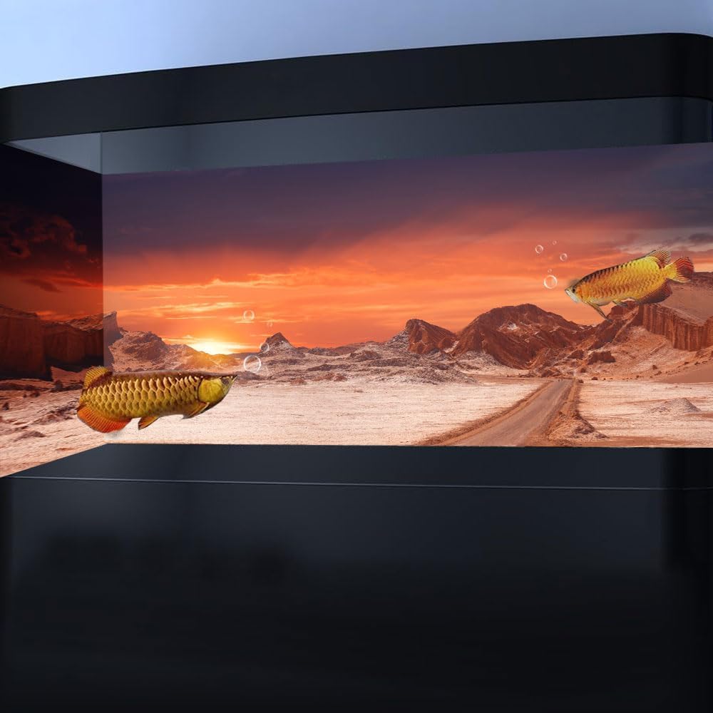 48X24IN Sun and Desert Moon Themed Reptile Habitat on Orange Durable Decorative Background, Terrarium Background with 10EVA Double-Sided Tape