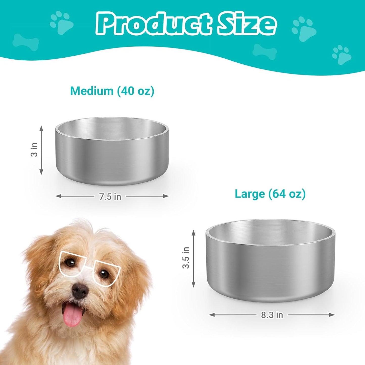 LIANLAI Stainless Steel Dog Bowls, Rust-Resistant Metal Dog Bowls for Medium, Spill Proof Puppy Food Bowl, Dishwasher Safe(40 oz