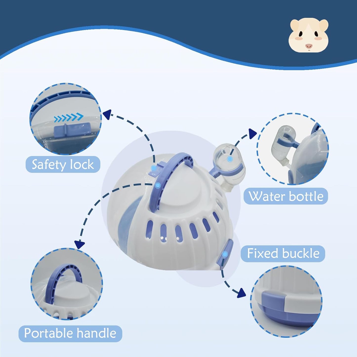 Hamster Carrier Cage Portable Cages Small Animals Carry Travel Case with Water Bottle Plastic Breathable Guinea Pig Outgoing Cage for Dwarf Hamster Ferret Chinchillas Hedgehog (Blue)