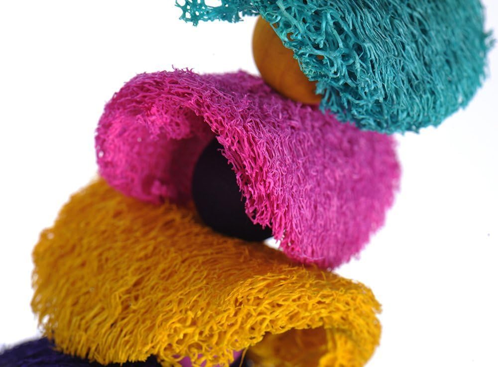 Hypeety Bird Toys Parrot Hanging Chew Toys Natural Colorful Loofah Shred and Preen Swing Bird Bell Cage Parrot Toys
