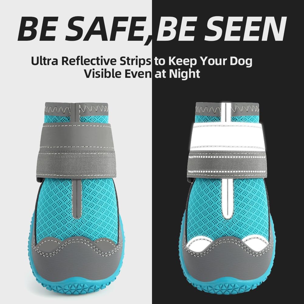 Dog Shoes for Small Dogs, Dog Boots & Paw Protectors for Hardwood Floors, Outdoor Dog Booties for Hot Pavement Winter Snow Hiking, Breathable Dog Shoes with Reflective Strips Size 1