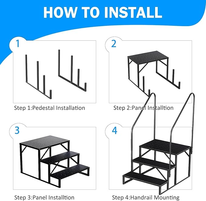 RV Step 3 Step Ladder, Upgrade RV Step with Handrails, Heavy Duty RV Stairs with Anti-Slip Pedal Hot Tub Steps, Removable Camper Step for Spa/Porch/Pet/Mobile Home(2 Handrails