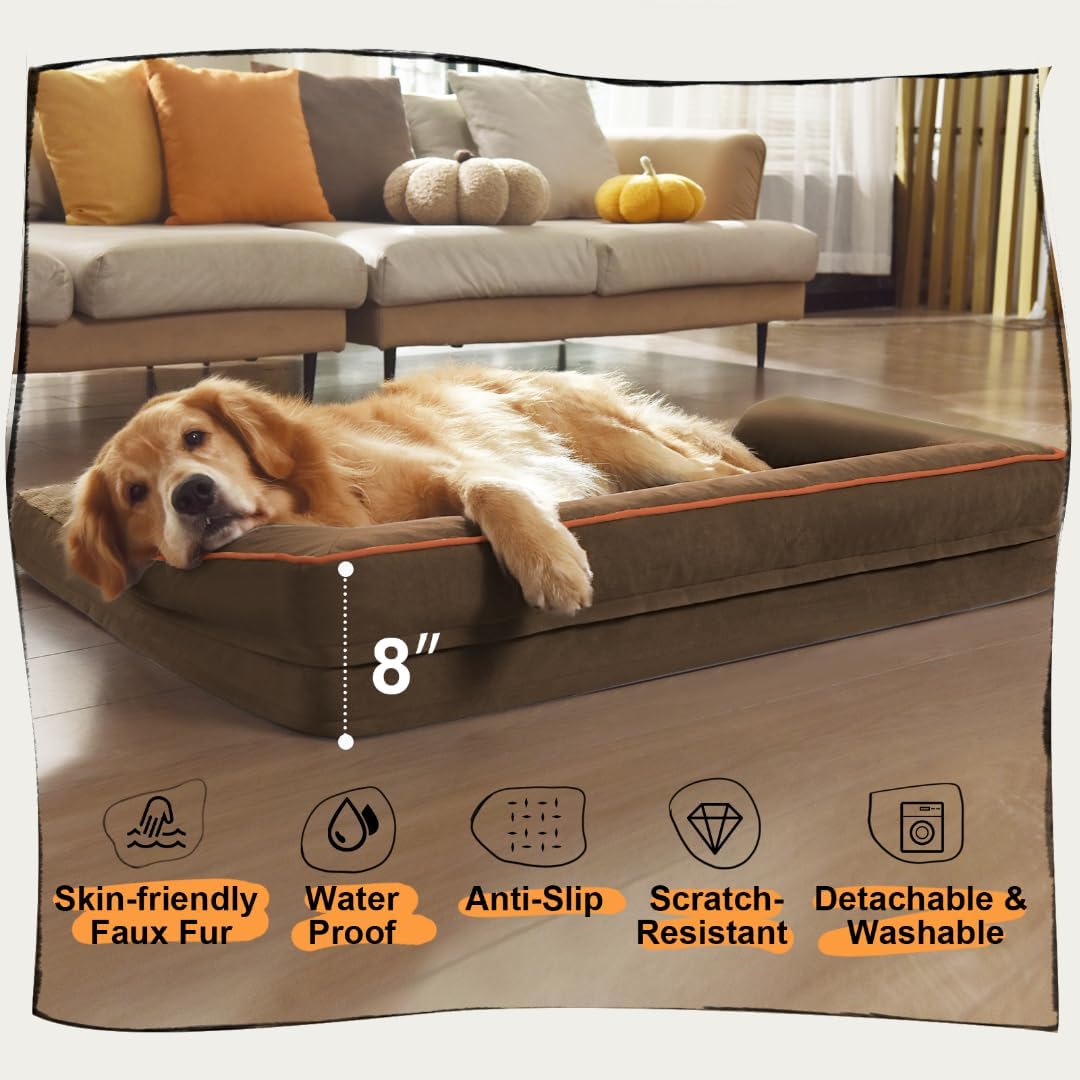Orthopedic Large Dog Bed Washable: Brown Gaint Size Dog Beds with Removable Washable Cover, XXXL Large Orthopedic Dog Beds for Big Pet Dogs