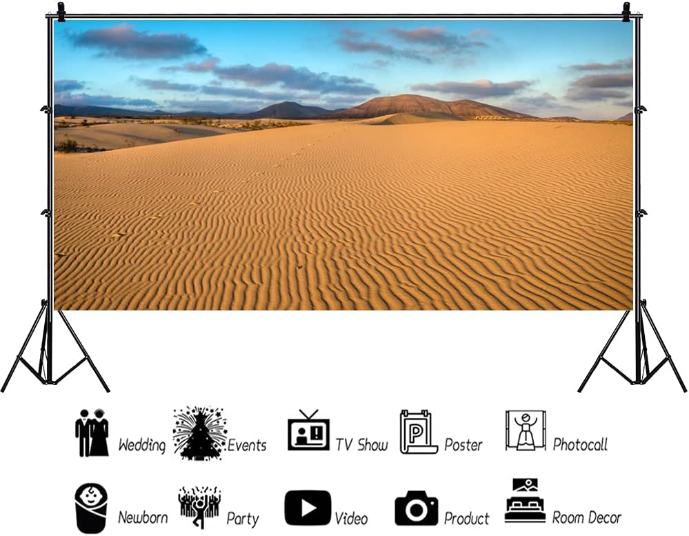Renaiss 15x8ft Desert Photography Backdrop Golden Ripple Desert Mountain Sand Dunes Blue Sky Gobi Scenery Background Nature Landscape Backgrounds Wilderness Photo Video Shoot Studio Props