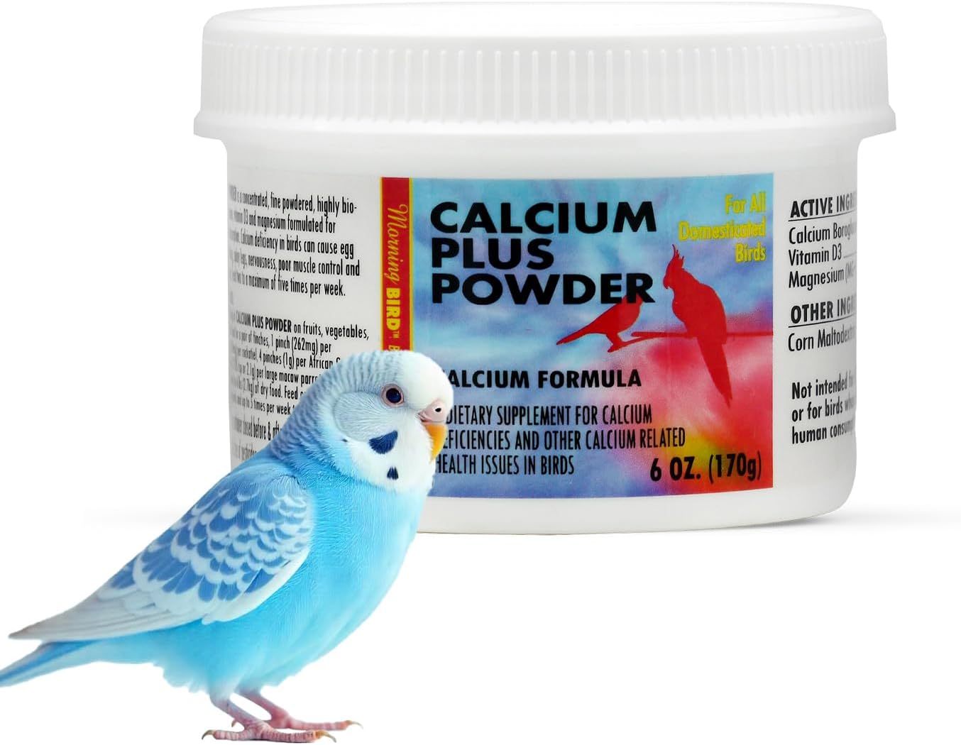 Morning Bird Calcium Plus Powder for Birds 6 oz – Calcium Carbonate Powder with Magnesium Glycinate & Vitamin D – Bone Strength & Immune Support Supplement – Calcium Formula for All Bird Sizes