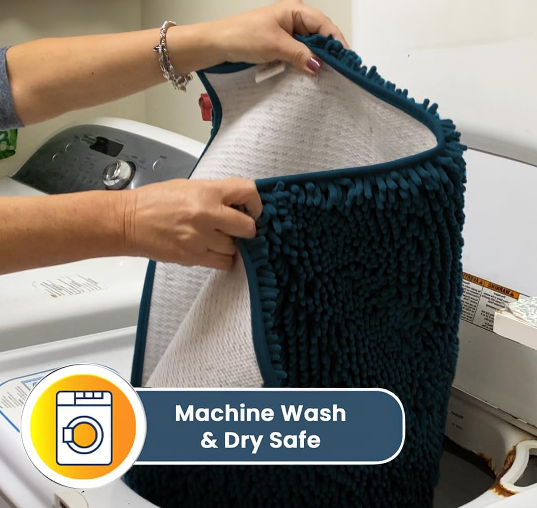 Muddy Mat® Original Dog Door Mat for Muddy Paws, Super Absorbent Microfiber, Non-Slip Washable Pet Rug, Quick Dry Chenille Entryway Carpet, Machine Washable Indoor Outdoor mat, Atlantic Blue 24"x120"