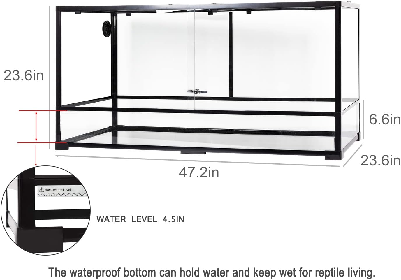 REPTIZOO Large Reptile Terrarium 120 Gallon, Tall & Wide Tempered Glass Reptile Tank 48" x 24" x 24" with Sliding Door Top Screen Ventilation & Anti Escape Lid, Full View