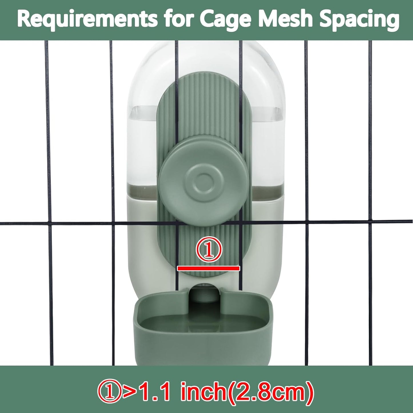 28oz Hanging Automatic Water Dispenser,Rabbit Water Bottle,Bunny Guinea Pig Ferret Water Bowl for Cage,Suitable for Small Animal Puppies(Cage Grid Spacing Over 1.2'') (Green)