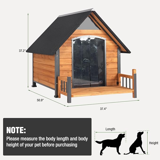 Heated Dog House Outdoor with Insulated Liner in Winter, Weatherproof Puppy Kennel with Anti-Chewing Metal Frame, Dog Shelter for Large, Medium and Small Dogs (Brown, 50.9'' Large)
