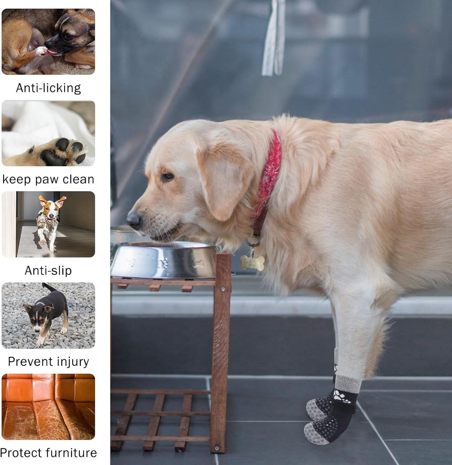 SCENEREAL Anti Slip Dog Sock to Prevent Licking Paws for Hardwood Floors, Boots & Paw Protector Shoes for Hot/Cold Pavement with Grippers, Double Sides Grips for Small Medium Large Senior Dogs, M
