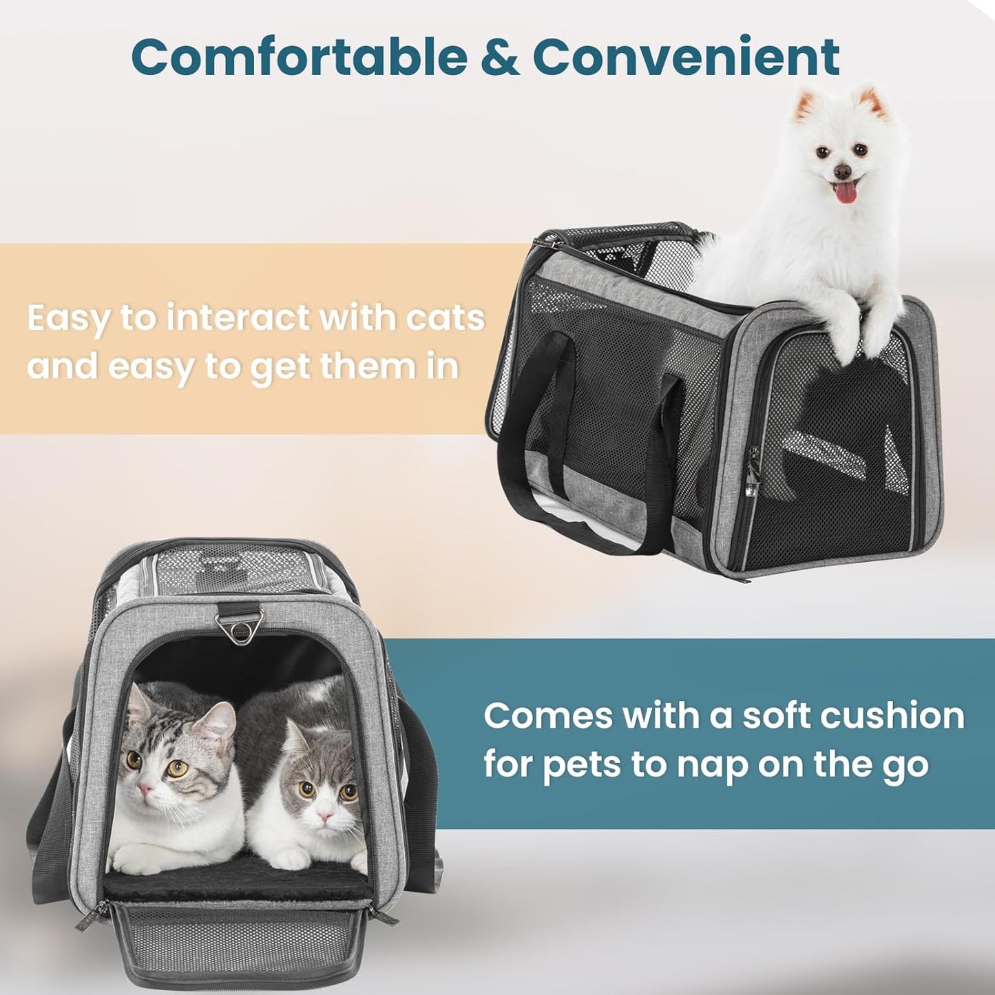 Petsfit Cat Carrier Small Dog Carrier, Lightweight Portable Soft Pet Carrier for Large and Medium Cats, 5-Sided Breathable Mesh, Escape Proof and Auto-Safe, Sturdy Structure