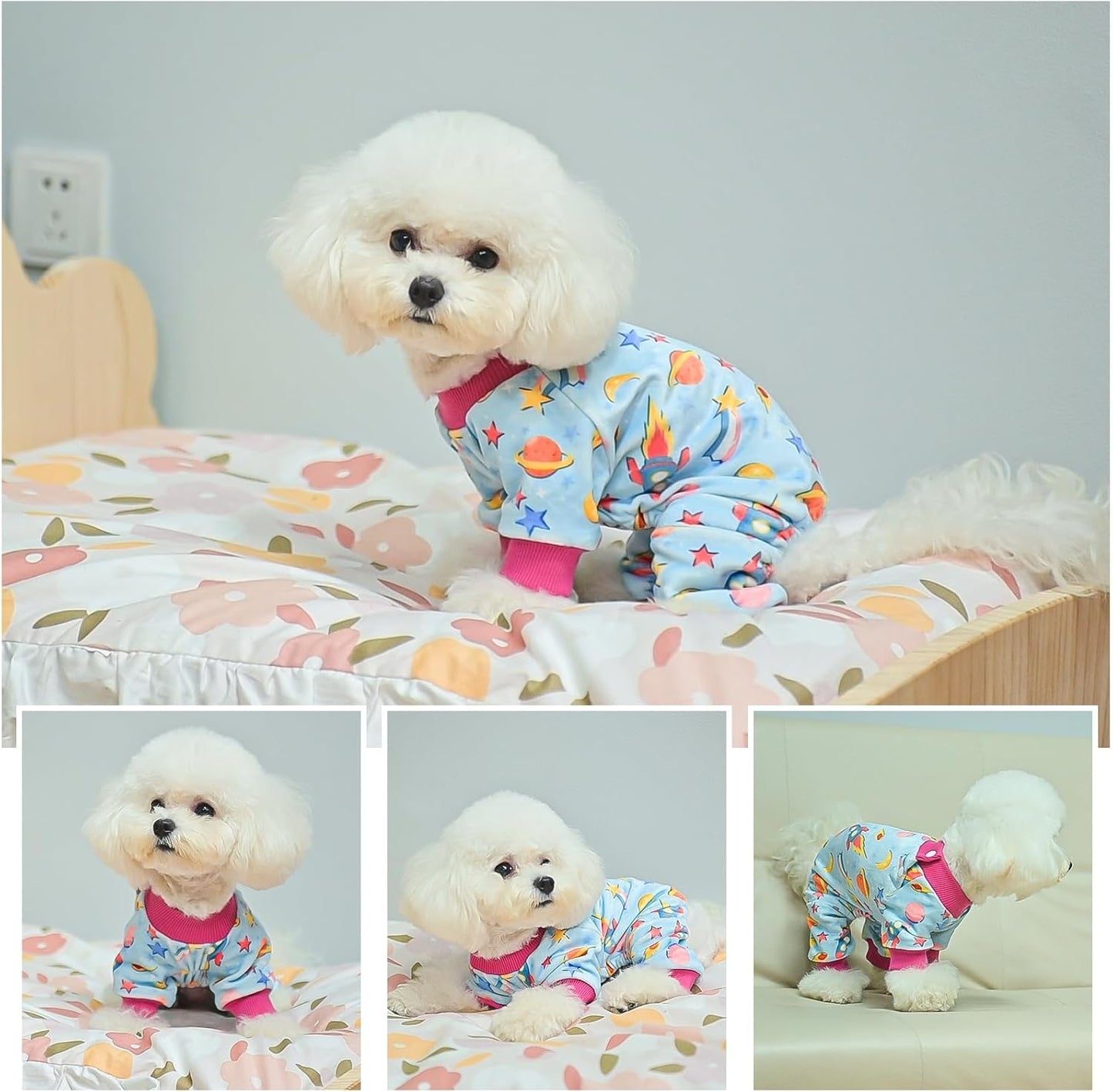 BEAUTYZOO Dog Pajamas Small Sized Dog, Summer Doggie Pajamas for Boy Girl, Soft Strechy Cotton Puppy Pjs Jammies Onesies for Men Women, Pet Jumpsuit Body Suit Cat Apparel Clothes, Blue XS