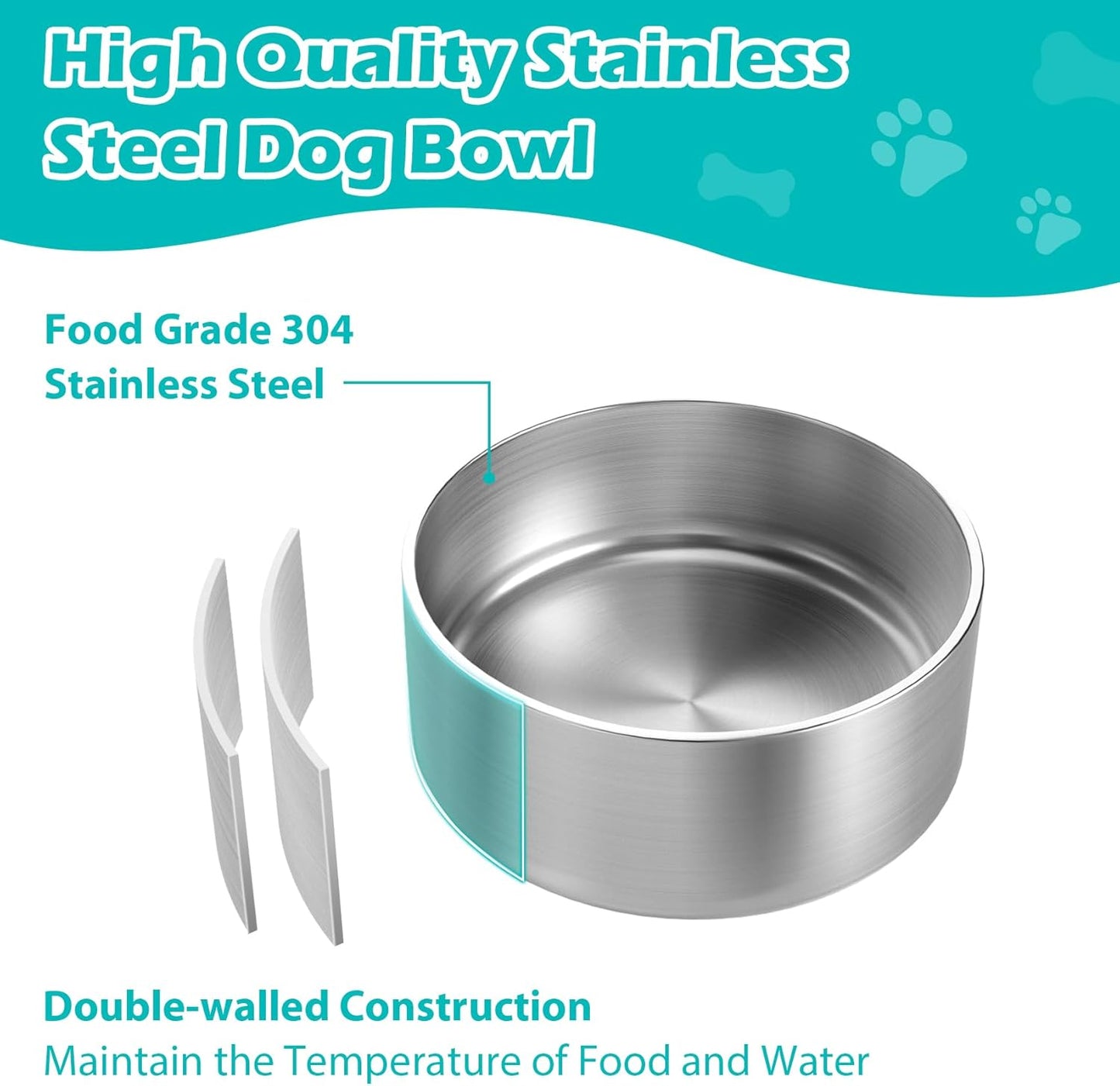 LIANLAI Stainless Steel Dog Bowls, Rust-Resistant Metal Large Dog Bowl, Double-Walled Puppy Water Bowl, Ideal Bowls Large Sized(64 oz)