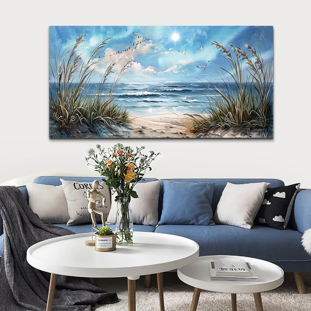 hyidecorart Large Wall Decor For Bedroom Framed Wall Art For Living Room Sunshine Ocean Scenery Painting Blue Sea Waves Wall Pictures Office Modern Canvas Prints Artwork Aesthetic Home Decorations