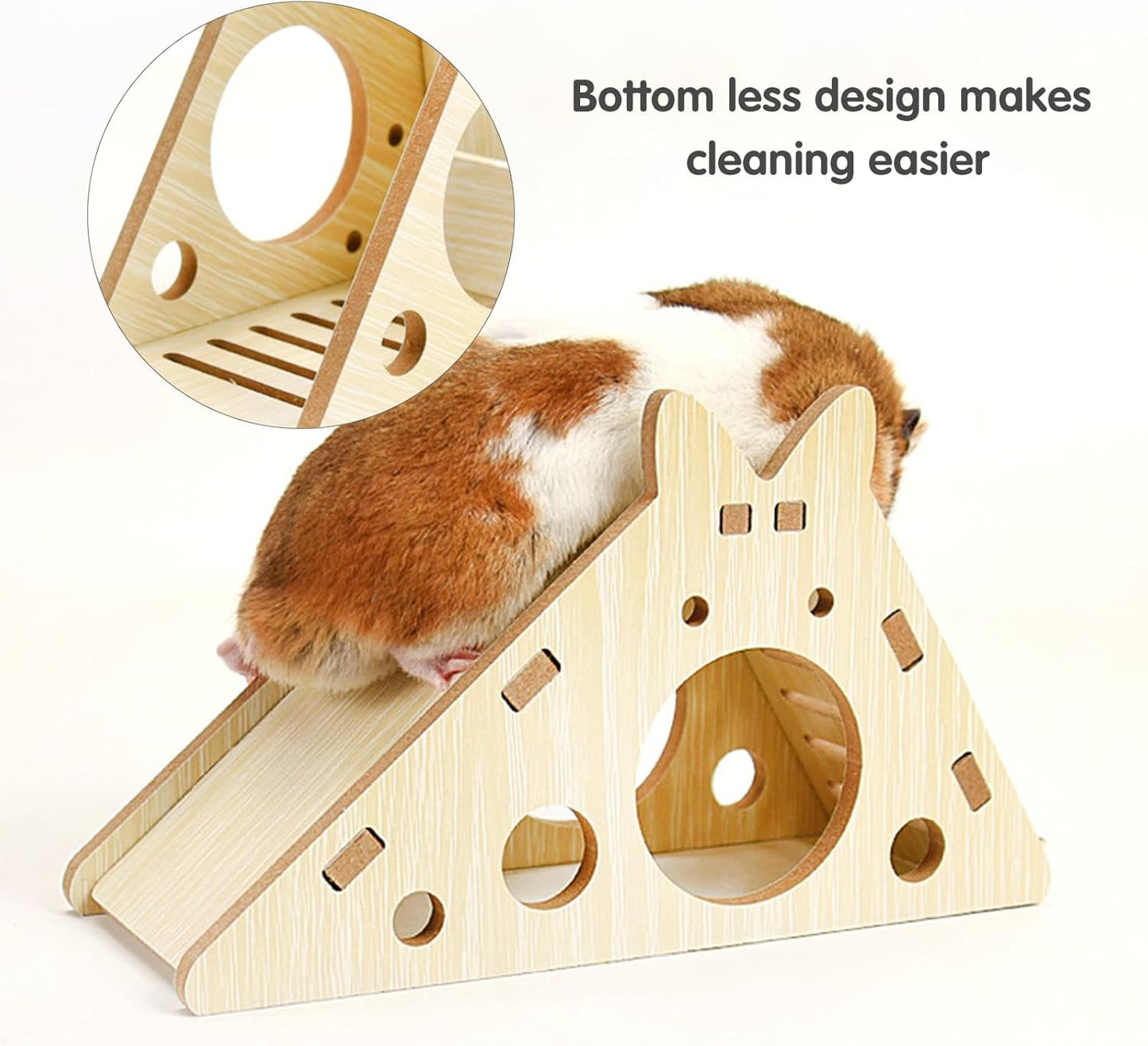 Hamster Toys 5-Piece Set ,Hamster House, Swing, Climbing Ladder, Seesaw & Exercise Wheel,Pet DIY Sport Exercise Toys Set, Small Animal Habitat Accessories ,Gerbils, Mice(Natural Wood)