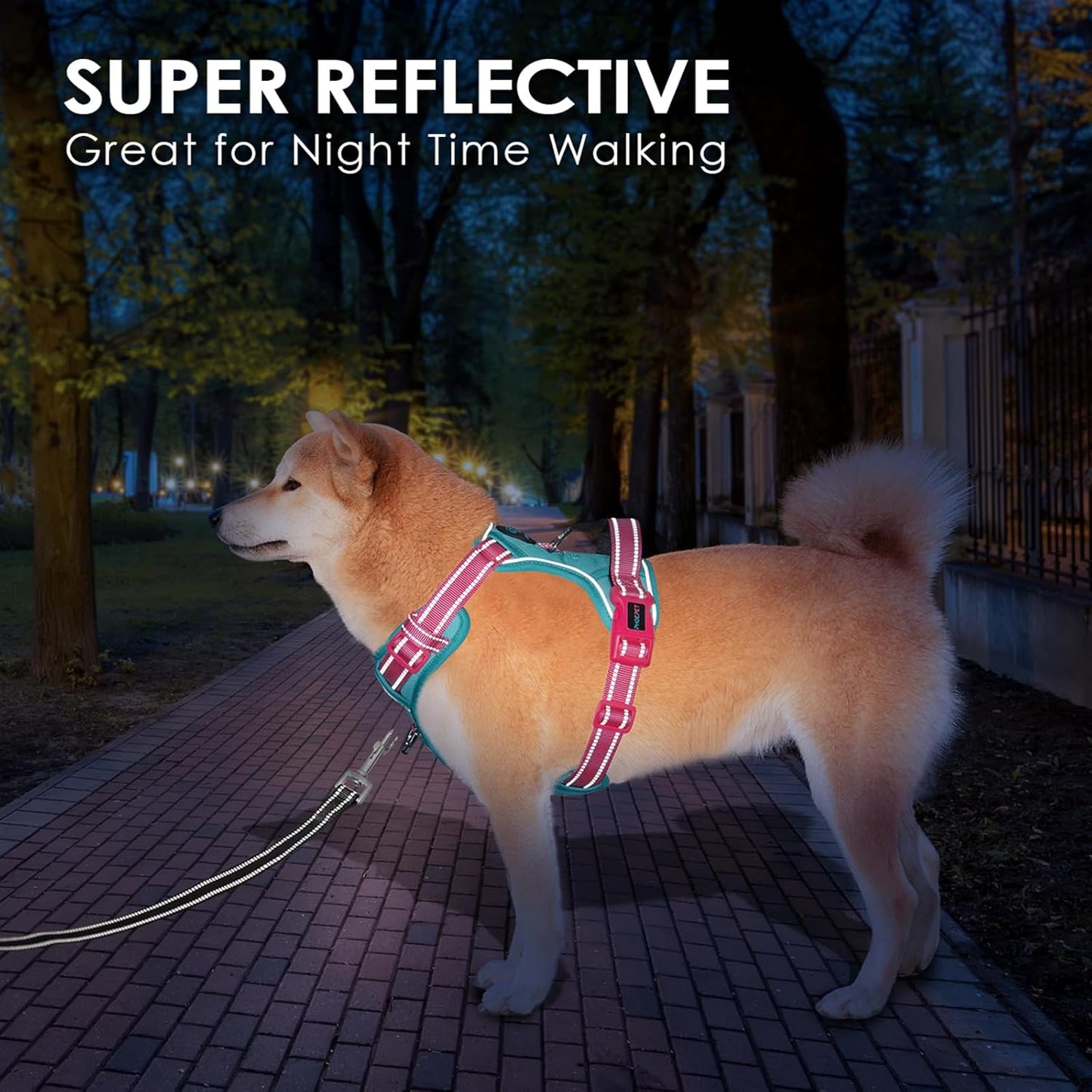 PHOEPET No Pull Dog Harness, Unique Colors Reflective Adjustable Dog Vest, with Soft Training Handle Metal Clips for Small Medium Large Dogs (Mint Green Base & Pink Straps,S)