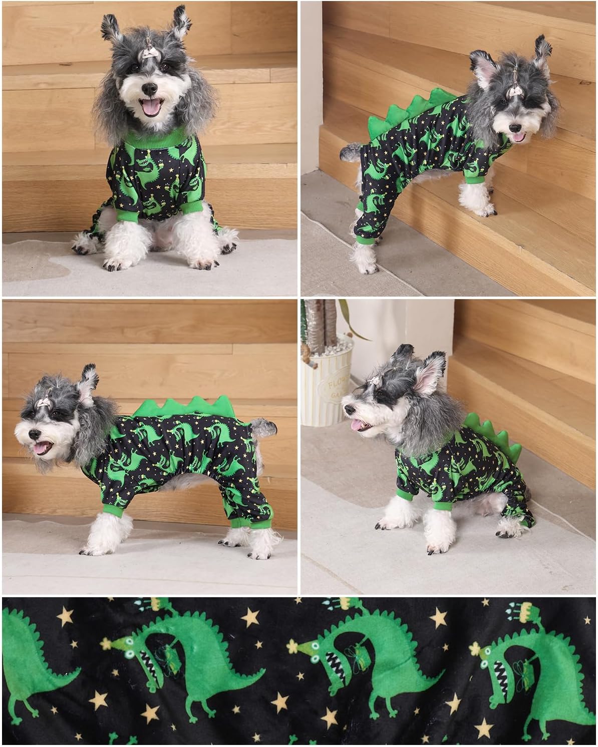 CuteBone Dinosaur Costume Dog Pajamas, Stretchy Spandex Crystal Velvet Sleepwear Coat for Small Dogs, Soft & Warm Pet Outfit Clothes for Cold Weather, Cozy Pullover Design COSP14S