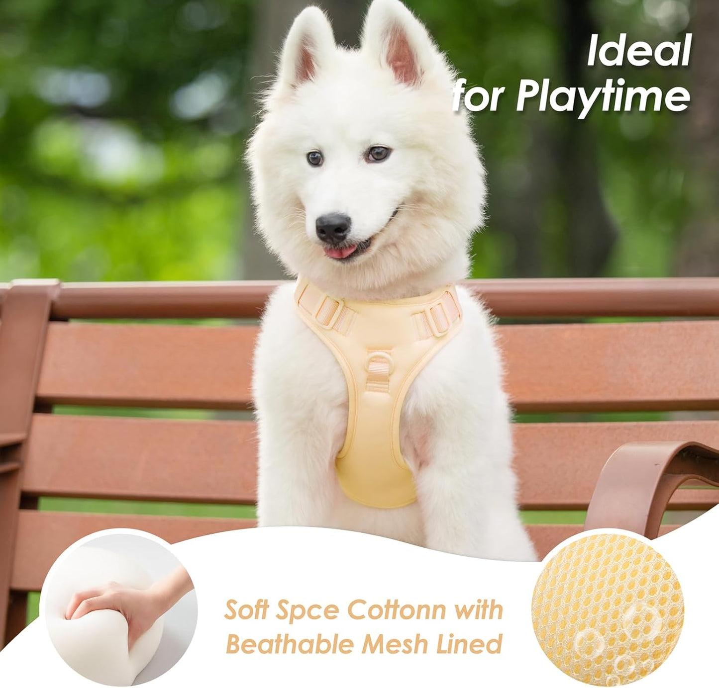 No Pull Dog Harness, Puppy Vest with Front Clip for Small Medium Large Sized Dog(Light Yellow,L)