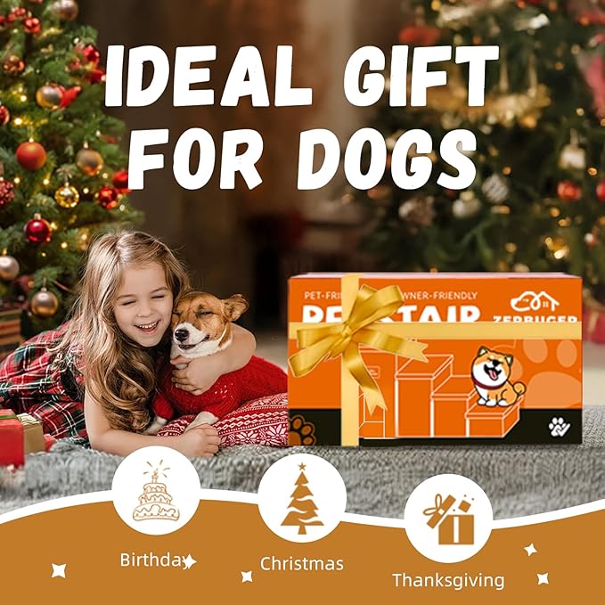 Dog Stairs with Condo 23" H, 4-Step Wider Folding Storage Pet Stairs Gift for Small/Medium/Large Old Dogs Cats, Dog Steps for High Beds Window, Ramp for Climbing Car Up to 200 lbs, Beige