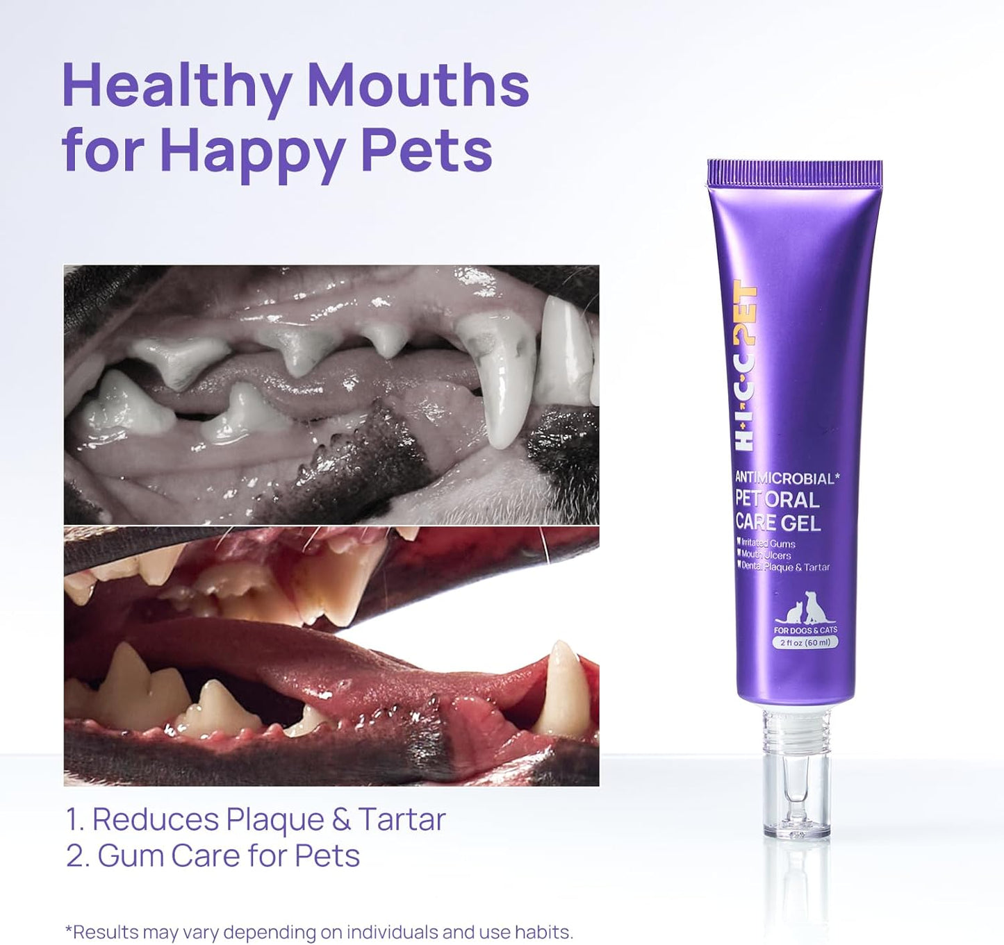 HICC PET Dog Dental Care, Oral Hydro Gel Teeth Cleaning and Breath Freshener for Dog and Cat, Relieve Gum Redness, Soothes Inflammation, Reduce Tarter and Plaque, Safe for All Animals, 2 Fl Oz