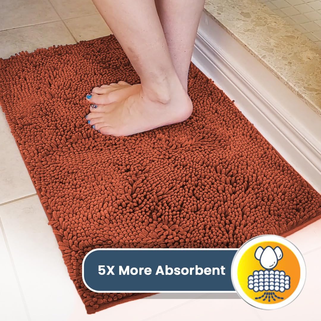 Muddy Mat® AS-SEEN-ON-TV Highly Absorbent Microfiber Dog Door Mat and Pet Rug, Non Slip Thick Washable Area and Bath Mat Soft Chenille for Kitchen Bathroom Bedroom and Indoor - Orange XXL 60"X48"