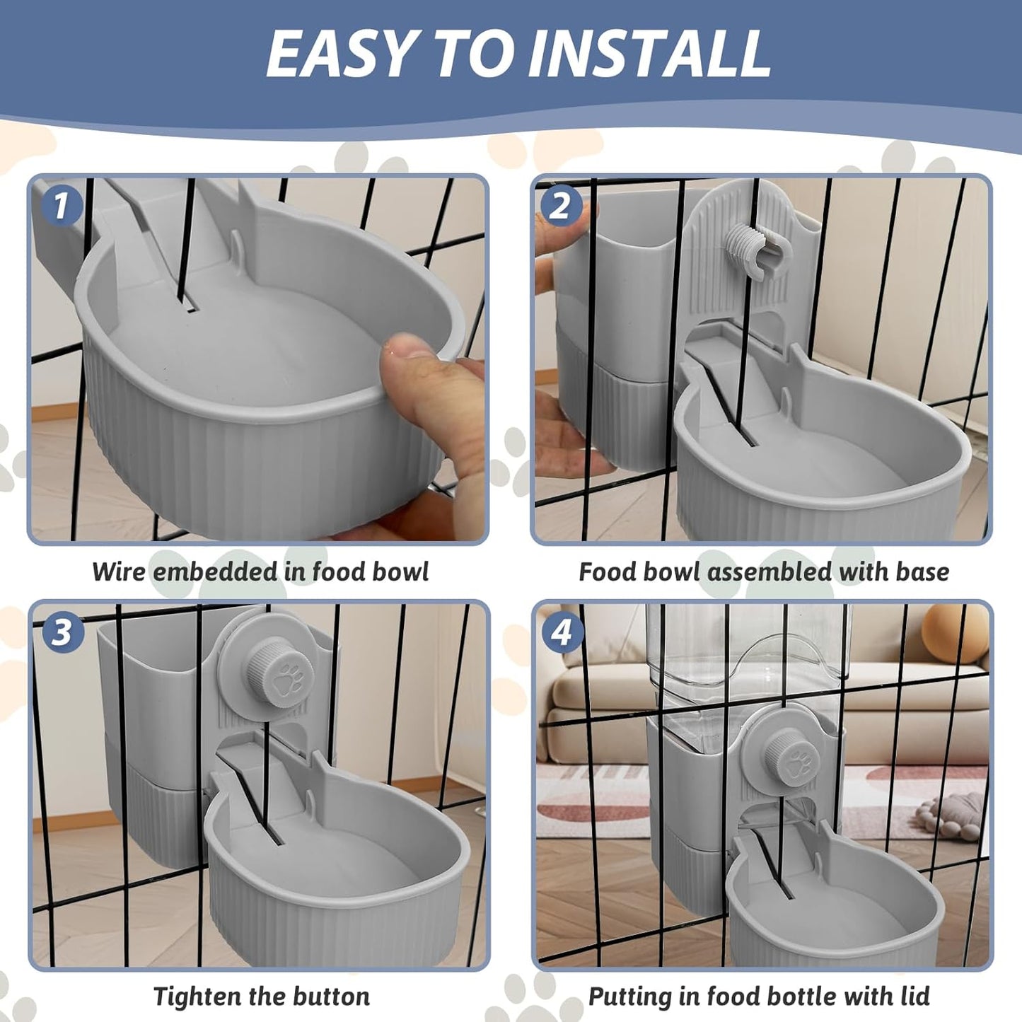 Fhiny Rabbit Food & Water Dispenser, Large Capacity Gravity Guinea Pig Feeder and Waterer Set Hanging Automatic Bunny Feeder for Cage for Bunny Guinea Pig Chinchilla Ferret Cat Puppy