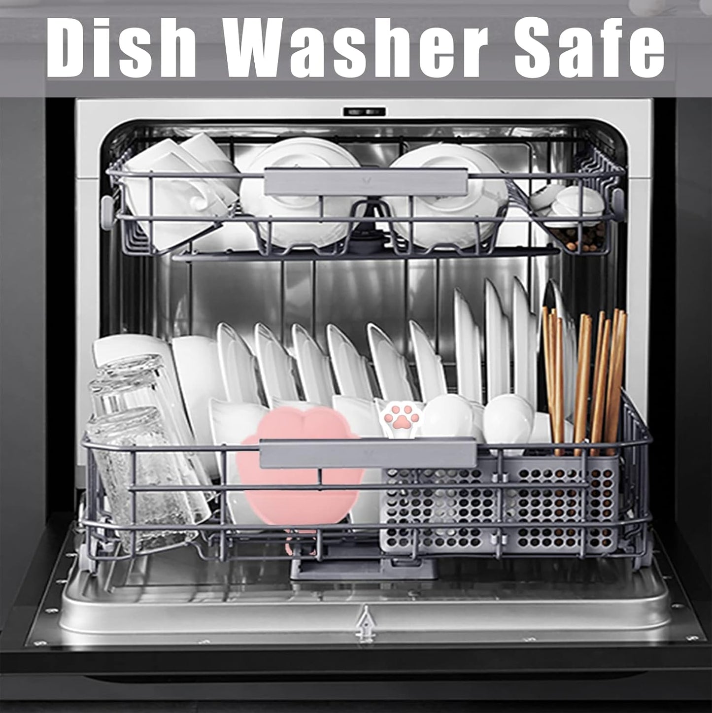 Meow&Woof Cute Cat Pet Can Food Cover with Spoon - One Lid and One Spoon Pack (Gray)