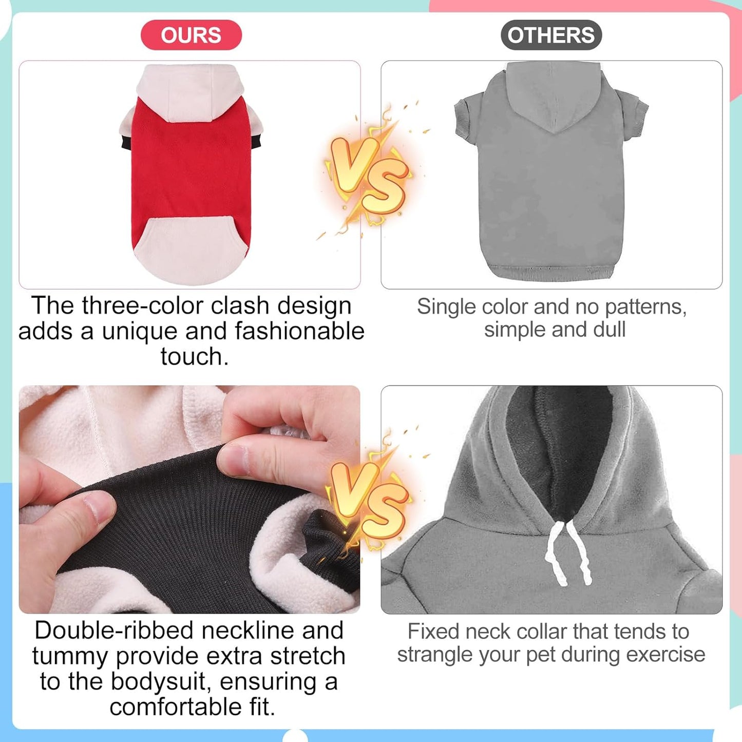 BEAUTYZOO Fleece Dog Hoodie Sweatershirt with Pocket and Leash Hole, Stretchy Small Medium Large Sized Dogs Clothes for Fall Winter Cold Days, Color Designer Warm Dog Jackets,French Bulldog Coats