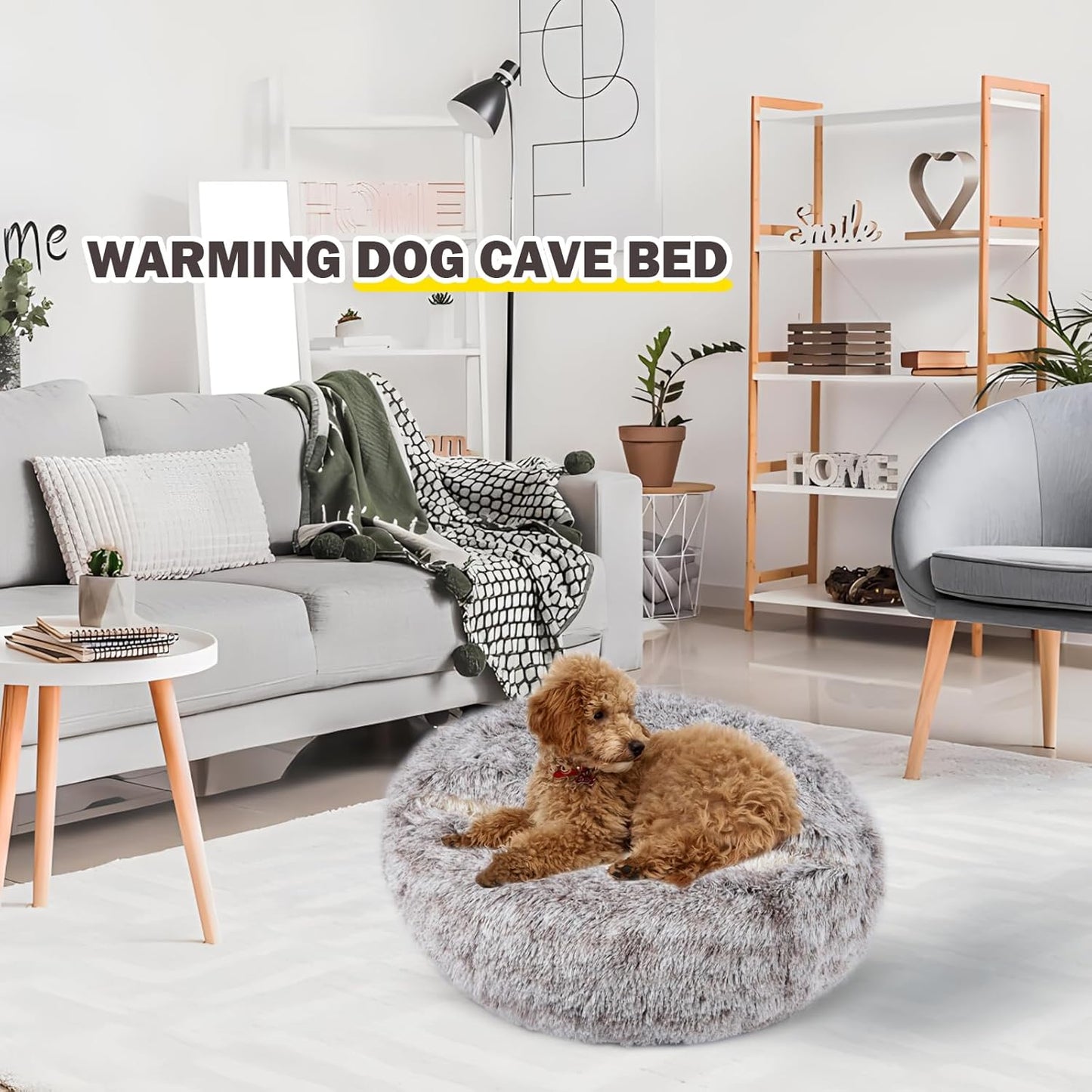 Cat Bed for Indoor Cats, Calming Cozy Cave with Self-Warming Plush, Entire Bed Machine Washable & Anti-Slip Base, Breathable Pet Bed for Small Cats&Dogs All Seasons (Khaki, 20 * 20inch)