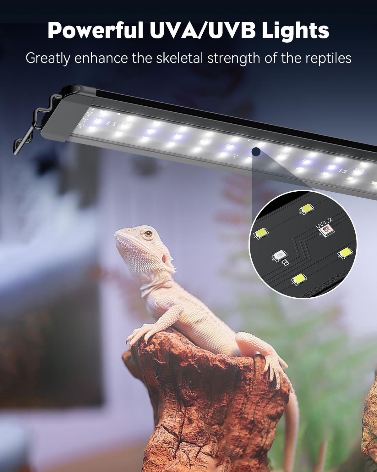 Pawfly 14 W UVB Light for Reptiles for 18" to 24" Terrariums Extendable Reptile Tank Light with Full Spectrum Brilliant with Day & Night Modes and Adjustable Brightness