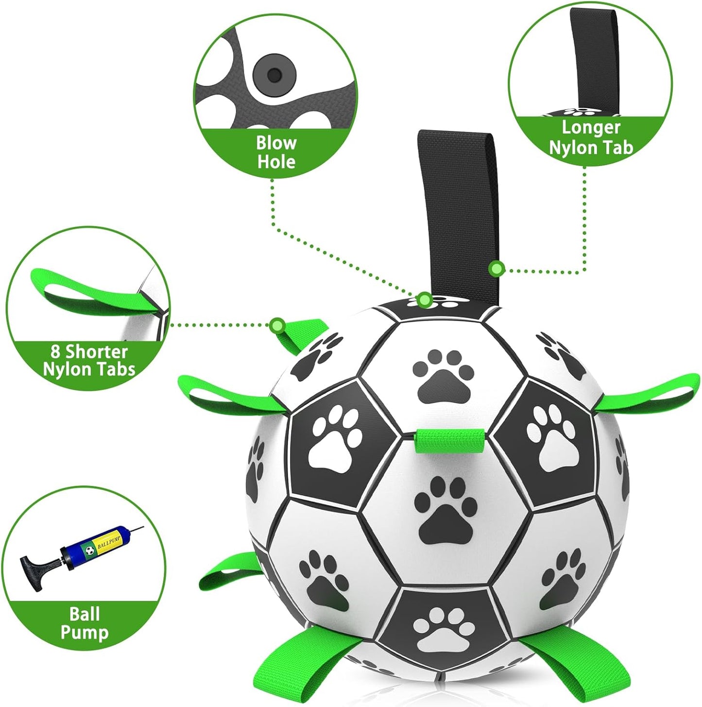 QDAN 2 PCS Dog Toys Soccer Ball Set with Straps, Interactive Dog Toys for Tug of War, Puppy Birthday Gifts, Dog Water Toy, Durable Dog Balls for Medium & Large Dogs(6 & 8 Inch)