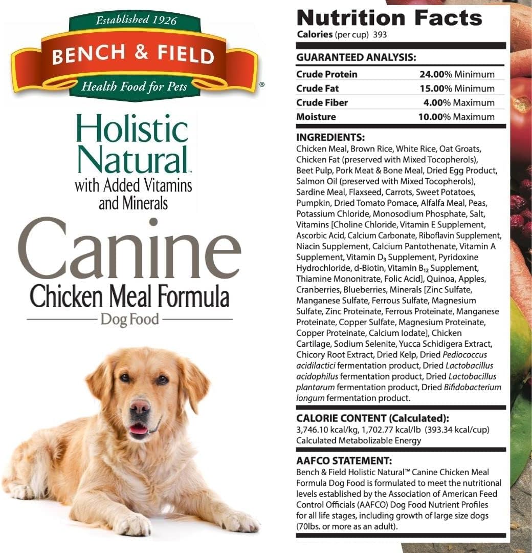 Bench & Field Holistic Natural Adult Dry Dog Food, Chicken Meal and Brown Rice Recipe 12 lb Bag (Pack of 2)