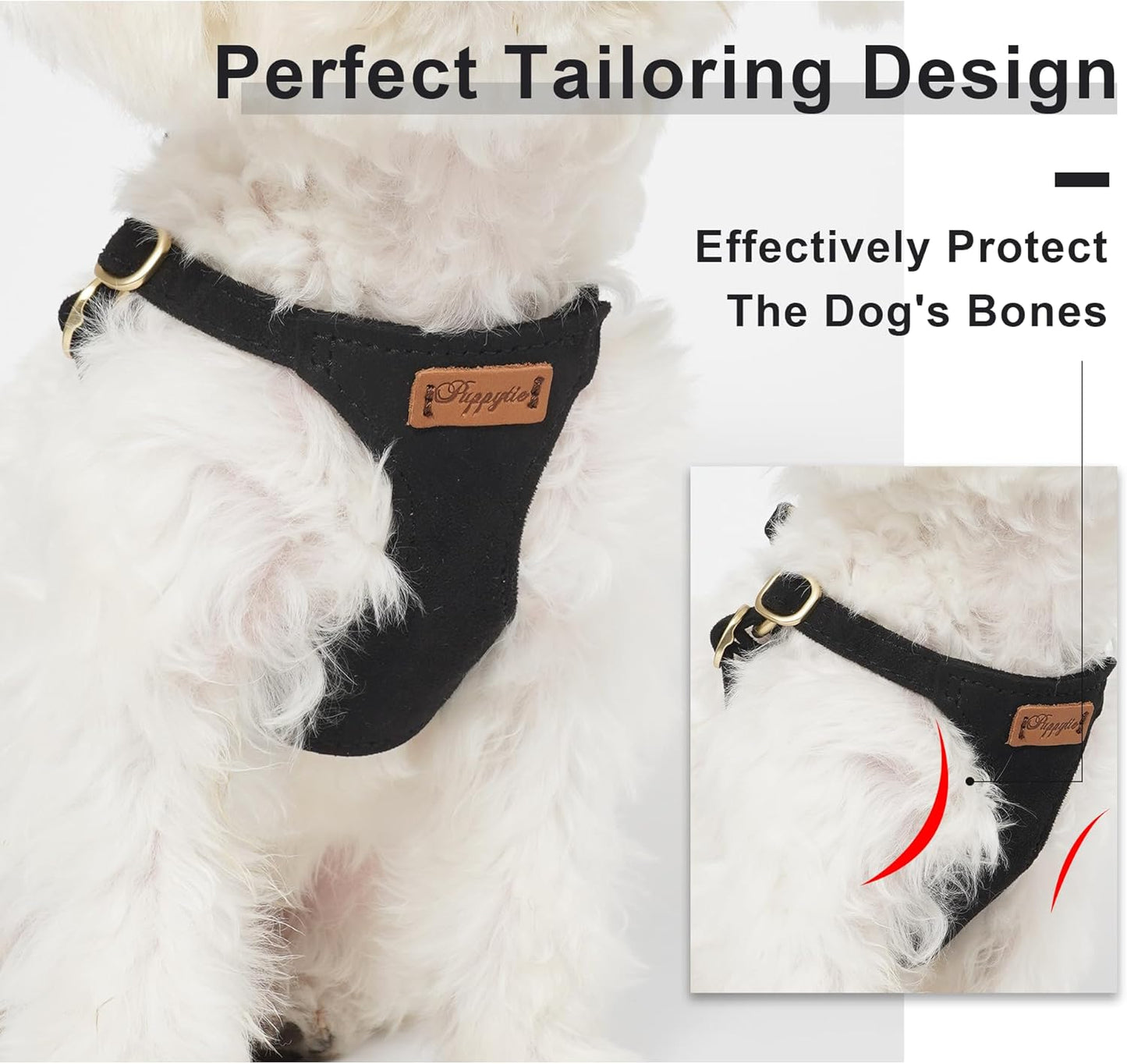 Puppytie No Pull XXS Puppy Harness with Multifunction Dog Leash,Soft Adjustable No Choke Escape Proof Pet Harness Vest,Black,XXS