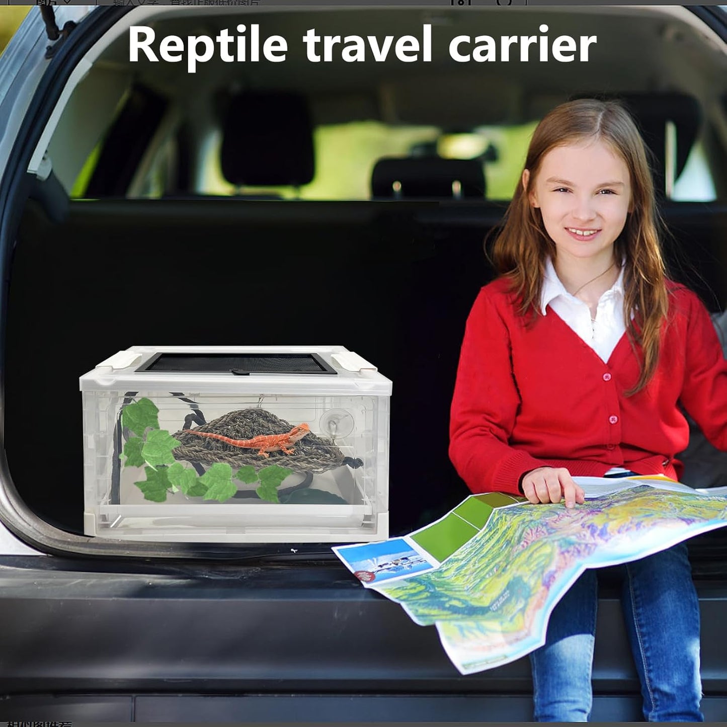 Hamiledyi Collapsible Gecko Tank Starter Kits, Reptile Travel Carrier 15.6" x 11.6" x 9.4" Small Portable Habitat Cages for Leopard Gecko, Bearded Dragon, Snake, Tortoise(White)