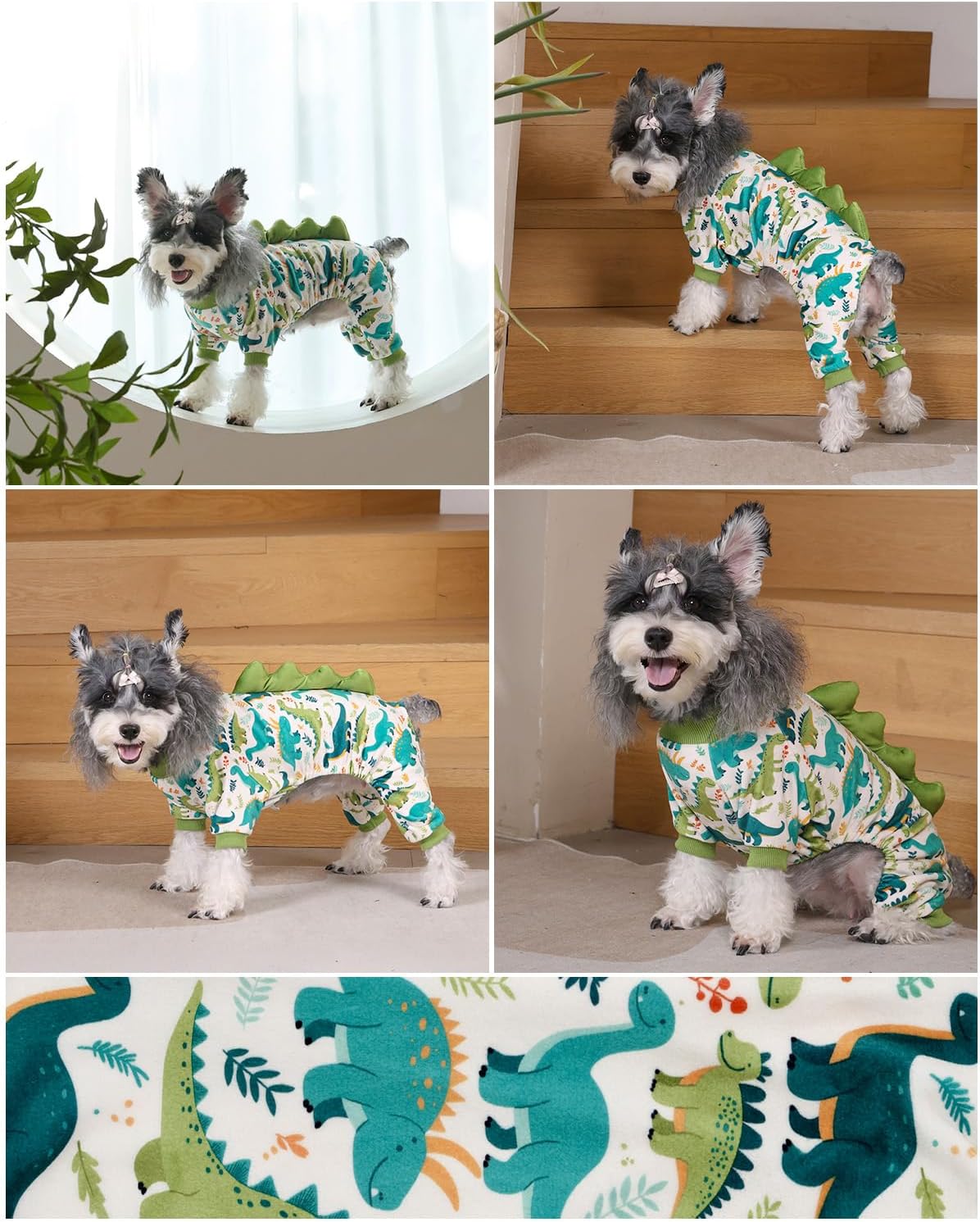 CuteBone Dinosaur Costume Dog Pajamas, Stretchy Spandex Crystal Velvet Sleepwear Coat for Small Dogs, Soft & Warm Pet Outfit Clothes for Cold Weather, Cozy Pullover Design COSP05M