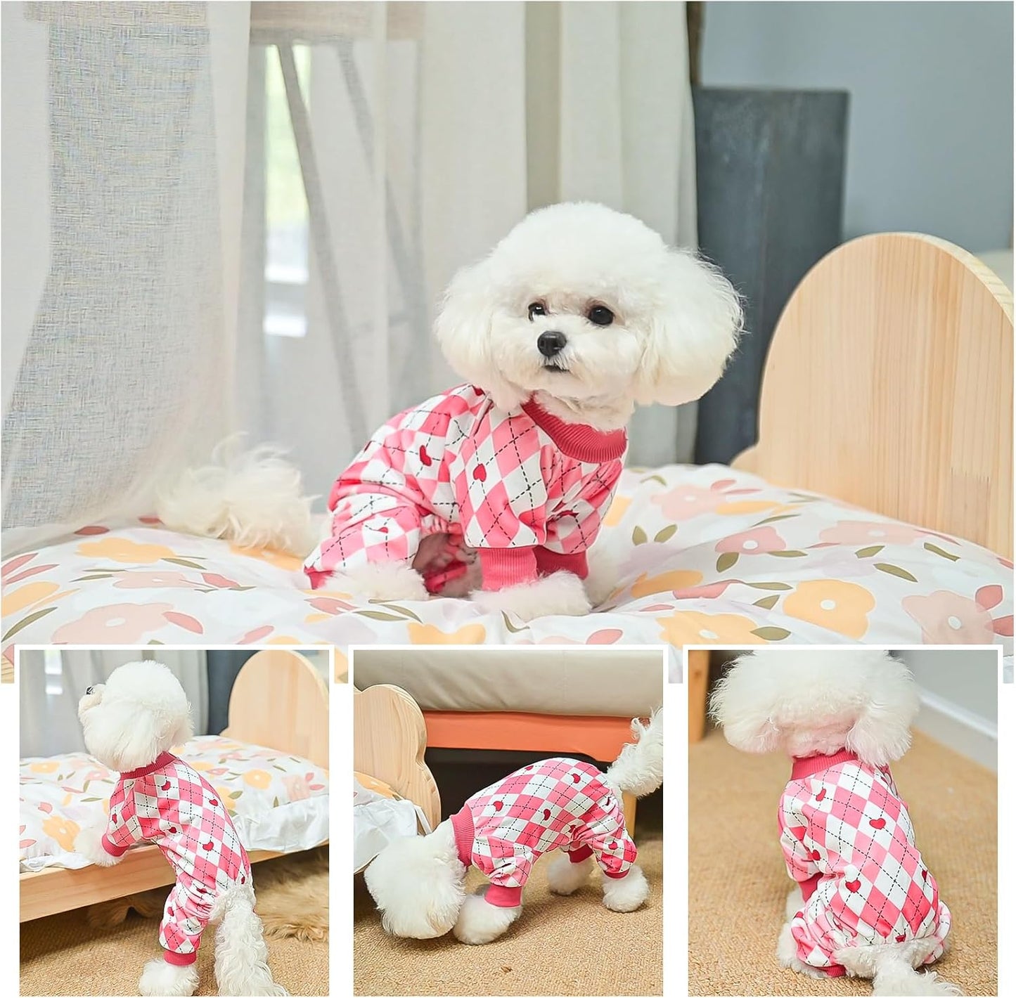 BEAUTYZOO Dog Pajamas Medium Sized Dog, Summer Doggie Pajamas for Boy Girl, Soft Strechy Cotton Puppy Pjs Jammies Onesies for Men Women, Pet Jumpsuit Body Suit Cat Apparel Clothes, Pink Heart M
