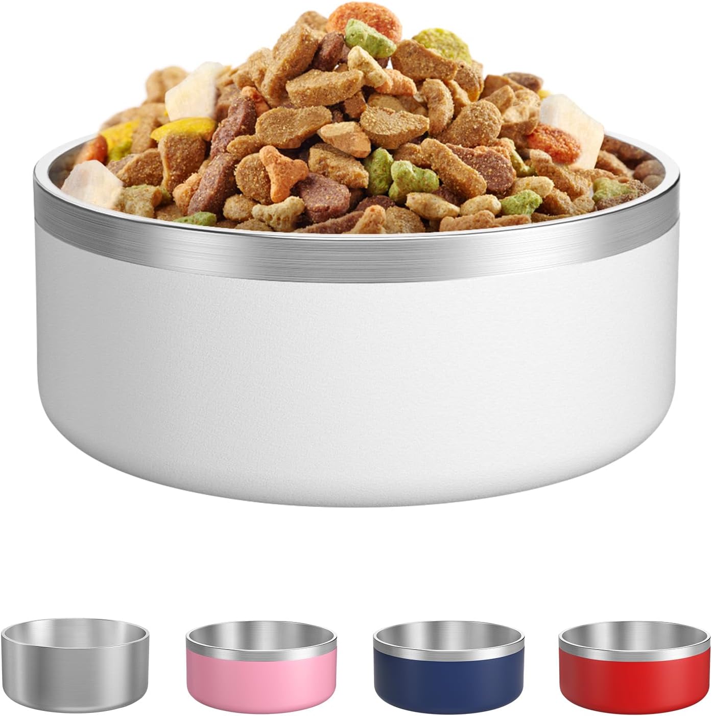 LIANLAI Dog Bowls Large Sized Dishes, Rust-Resistant Stainless Steel Dog Bowls, No Spill Pet Water Bowl, Double-Walled Puppy Bowl (White,64 oz)